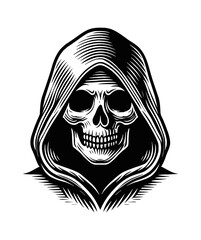 Wall Mural - hooded skull engraving black and white outline