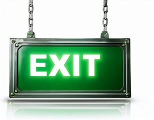Wall Mural - green exit sign isolated in white - new life, new job, new business, new