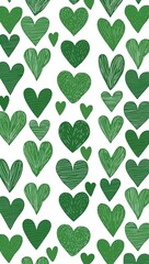 Sticker - Green Heart pattern hand drawn design on White background illustration