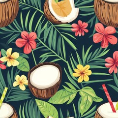 Canvas Print - Tropical Coconut Pattern Design Seamless pattern