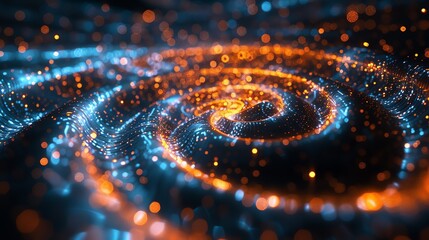 Canvas Print - abstract swirling energy particles, glowing blue and orange.