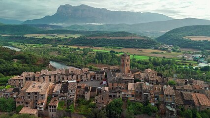 Wall Mural - Aerial view of the old town of Ainsa in Huesca province, Spain