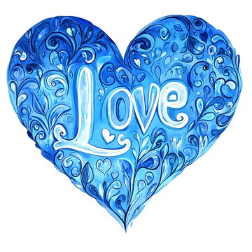 Artistic heart-shaped blue heart adorned with elegant word love image