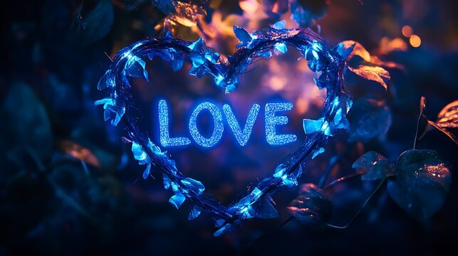 Blue heart glowing in heart shape with artistic design of love image