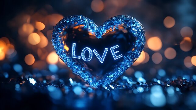 Elegant blue heart in heart shape with the word love inside image