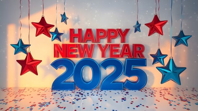 Happy New Year 2025 Event Background with Hanging Baubles