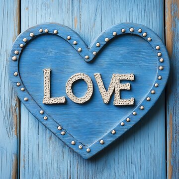 Glowing blue heart in heart shape displaying the word love image