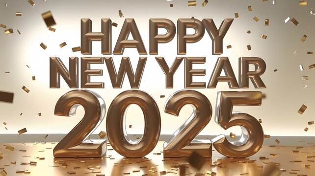 Happy New Year 2025 with 3D Numbers and Confetti Celebration