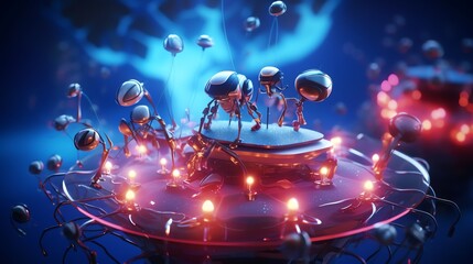Wall Mural - Futuristic robotic figures gathered around a glowing platform.