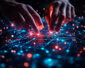 Poster - Hands interacting with digital network, showcasing transformation and innovation