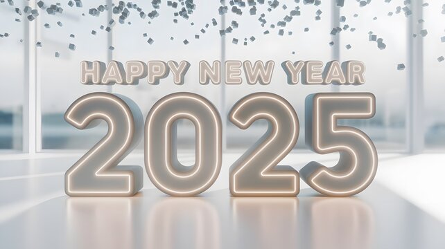 Happy New Year 2025 with 3D Numbers and Confetti Celebration