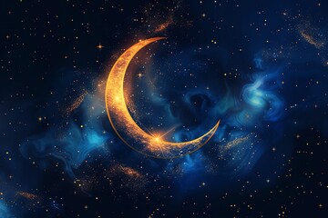 Wall Mural - glowing crescent moon in a cosmic nebula.