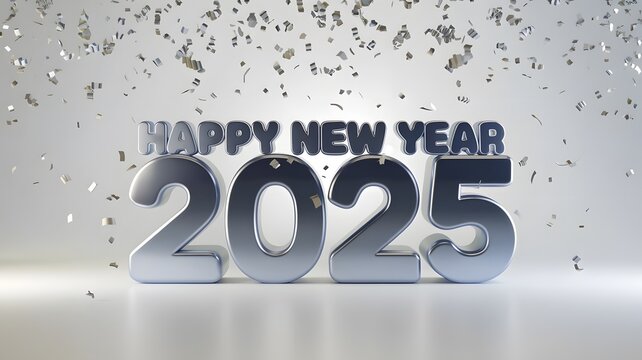 Happy New Year 2025 with 3D Numbers and Confetti Celebration