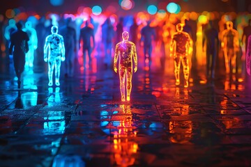 Wall Mural - glowing figures in a vibrant crowd.