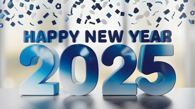 Happy New Year 2025 with 3D Numbers and Confetti Celebration