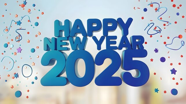 Happy New Year 2025 with 3D Numbers and Confetti Celebration