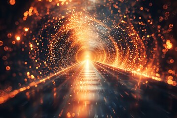 Canvas Print - glowing tunnel with train tracks leading to light.