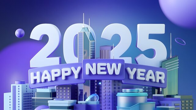 Modern 2025 New Year Background in White and Purple Theme