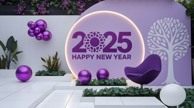 Modern 2025 New Year Background in White and Purple Theme
