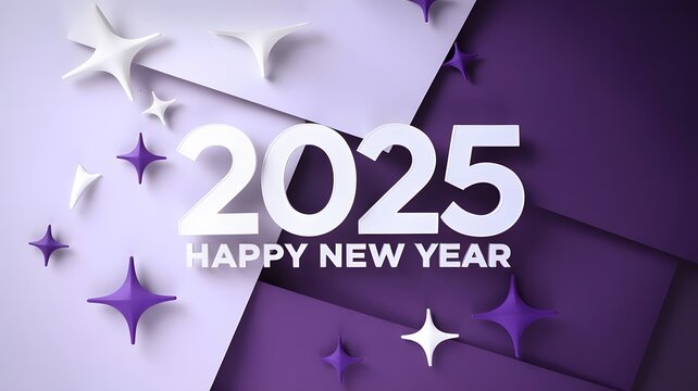 Modern 2025 New Year Background in White and Purple Theme