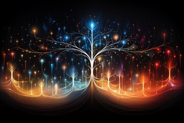 Wall Mural - Luminous tree with glowing branches and roots.