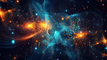 Poster - geometry featuring intricate, swirling patterns of vibrant colors representing particles and waves