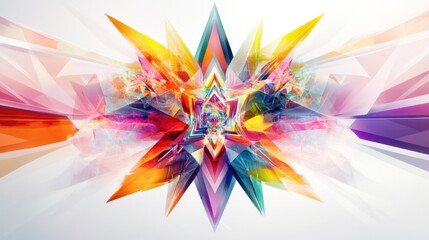 Poster - dimension featuring colorful geometric shapes and fractals emerging from a central point,