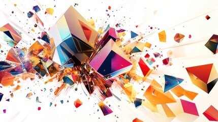 Poster - dimension featuring colorful geometric shapes and fractals emerging from a central point,
