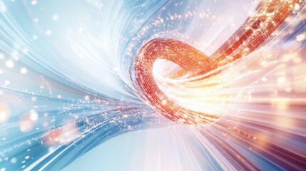 Poster - computing, featuring swirling patterns of data and light beams emanating from a central