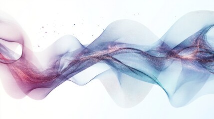 Poster - entanglement, with swirling particles and luminous waves interweaving in a dynamic pattern,