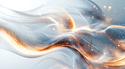 Poster - entanglement, with swirling particles and luminous waves interweaving in a dynamic pattern,