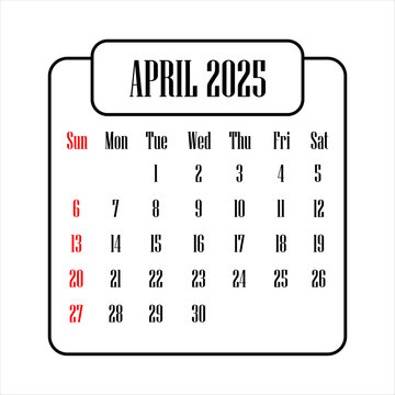 Illustration of April 2025 calendar