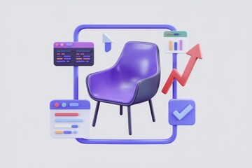 Poster - Purple chair surrounded by digital elements representing productivity and growth.