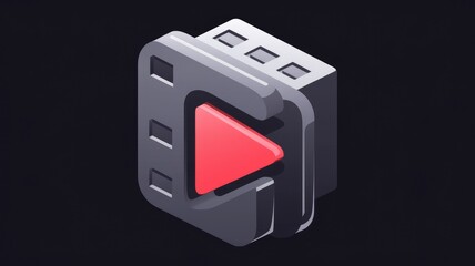 Poster - Isometric film reel with play button for video streaming.