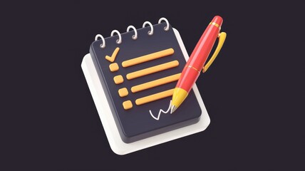 Poster - 3D rendering of a notepad with checklist and pen  signifying task completion or planning.