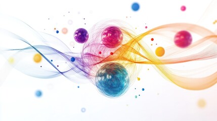 Poster - A digital representation of quantum particles orbiting around a nucleus with energy levels displayed as colorful orbits,