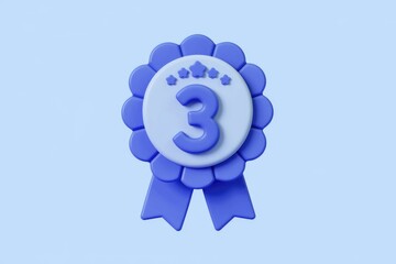 Poster - Blue rosette with 3D stars and number three.