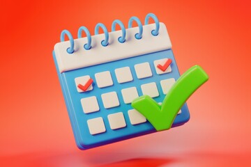 Leinwandbilder - A 3D rendering of a calendar with checkmarks  symbolizing task completion and scheduling.