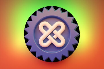 Aufkleber - Purple badge with interwoven knot design on gradient background.