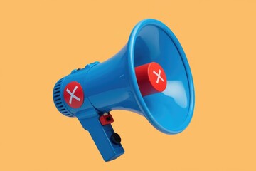 Poster - A blue megaphone with red 'X' symbols  signifying cancellation or rejection of a message.