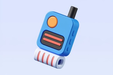 Leinwandbilder - A 3D model of a cute blue walkie talkie with orange and red accents.