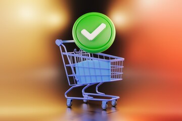Aufkleber - Successful online shopping with green checkmark symbol in cart.