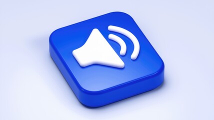 Aufkleber - A 3D rendered blue square button with a white speaker icon  symbolizing sound or audio.