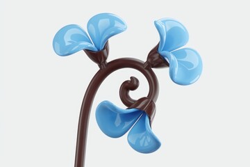 Poster - Stylized blue flowers on a dark brown stem  a 3D render of elegant floral design.