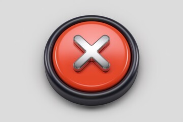 Poster - A 3D rendered red button with a silver X signifying cancel  error  or no.