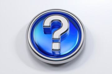 Leinwandbilder - A 3D rendered metallic question mark icon on a blue circular background.