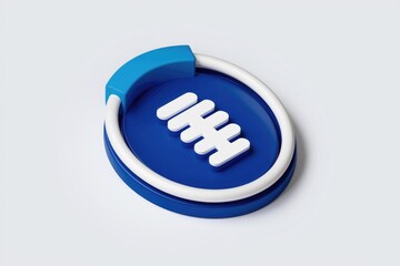 Poster - 3D render of a blue and white circular icon featuring a stylized gear or cog symbol.