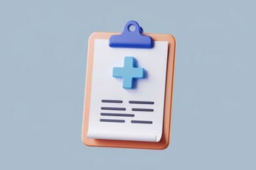 Poster - 3D medical clipboard with plus sign symbolizing healthcare records