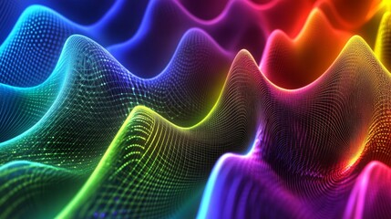 Poster - Vibrant 3D Abstract Pattern of Sound Waves in Multicolor Design