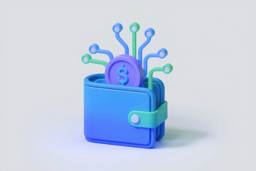 Poster - Digital wallet with connected coin symbolizes online finance  fintech  and secure transactions.